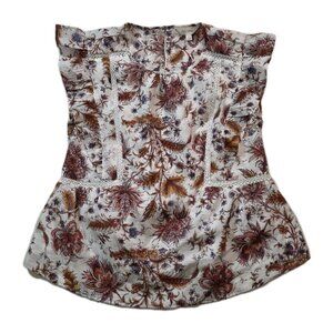 M&S Per Una Top Womens US 6 Floral Sleeveless Ruffled Lined Coastal Twee Cottage